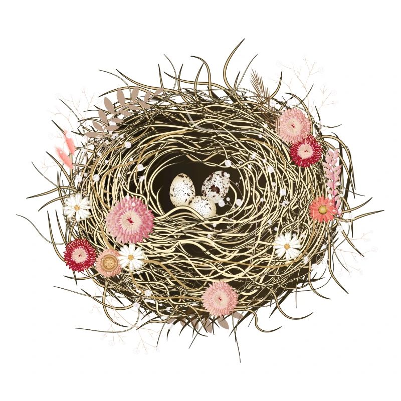 Vogelnest oder Osternest mit Trockenblumen