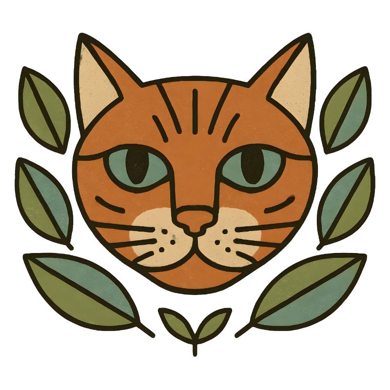 Tête de chat dans une couronne de feuilles