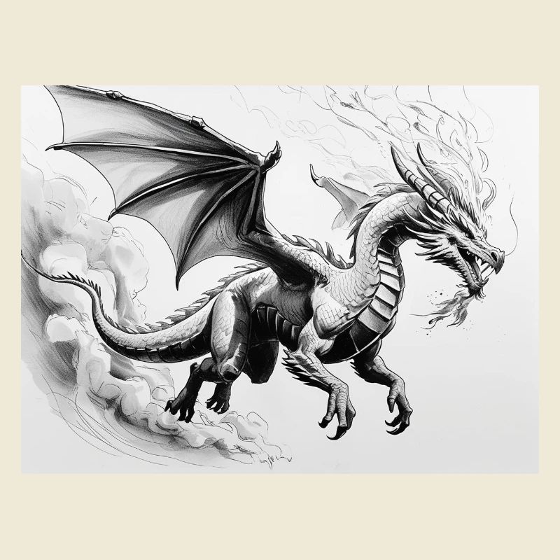 Dragon déterminé avec des ailes de feu