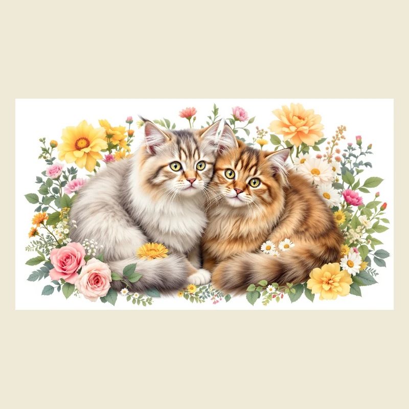 Pastel cats in spring bloom