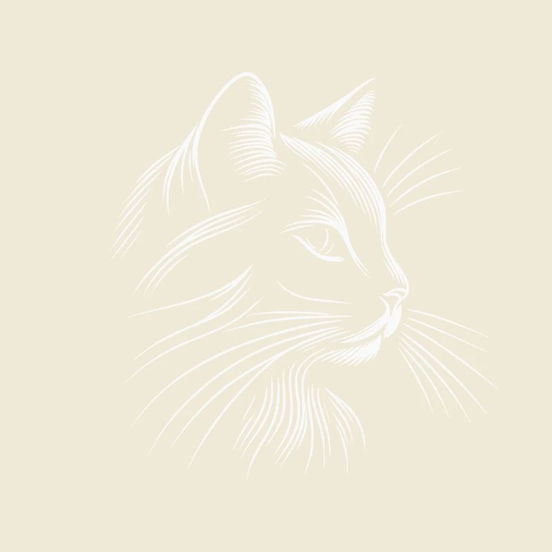 Cat Head, Minimalist White Strokes