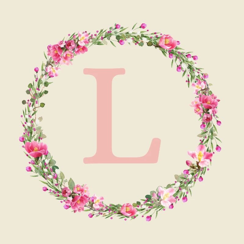 L Monogram, Flower Wreath, Personalizable