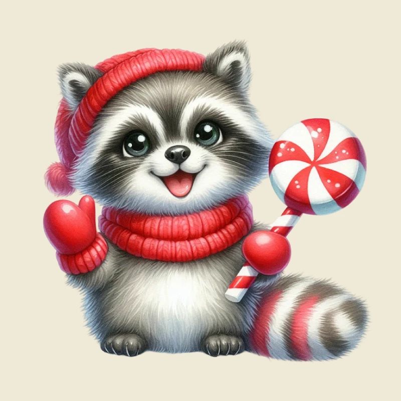 Cozy Raccoon With Candy Cane