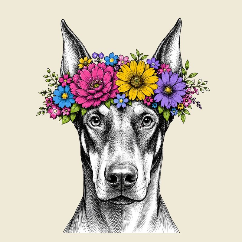 Hund mit Blumenkrone