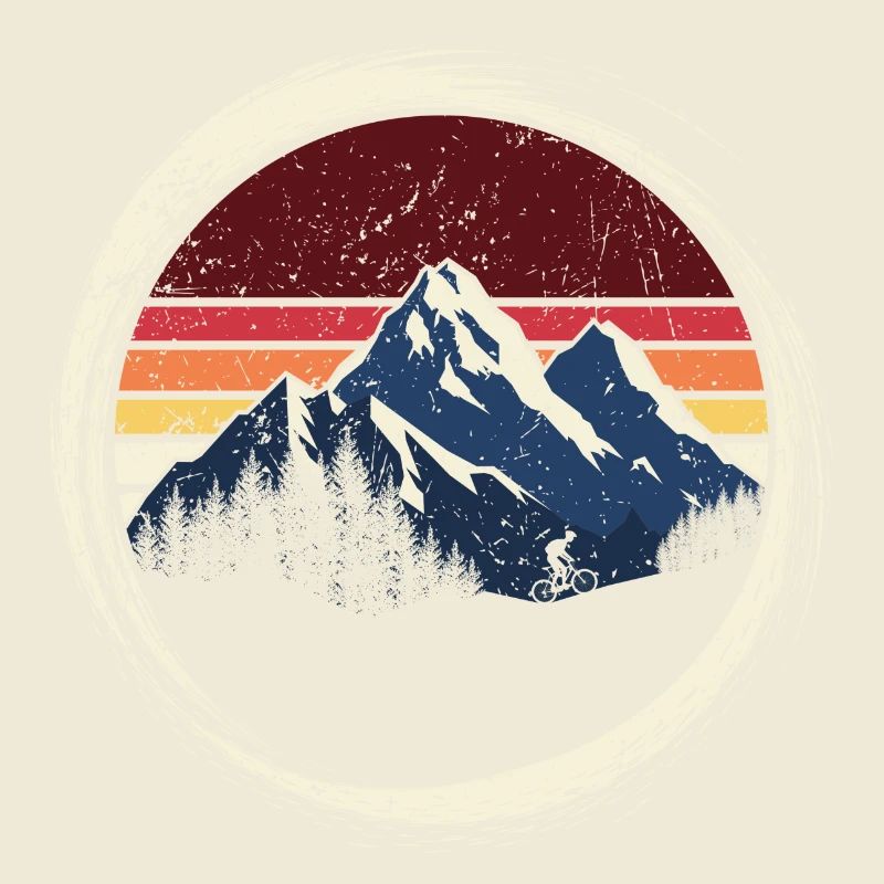 Mountain Sunset Retro Circle