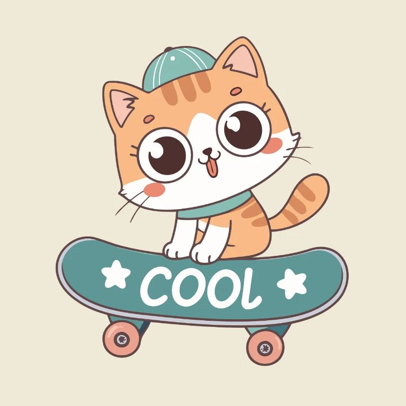 Chat sur skateboard pastel
