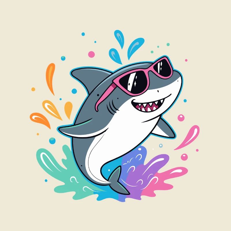 Shark Fun Colorful Surfer