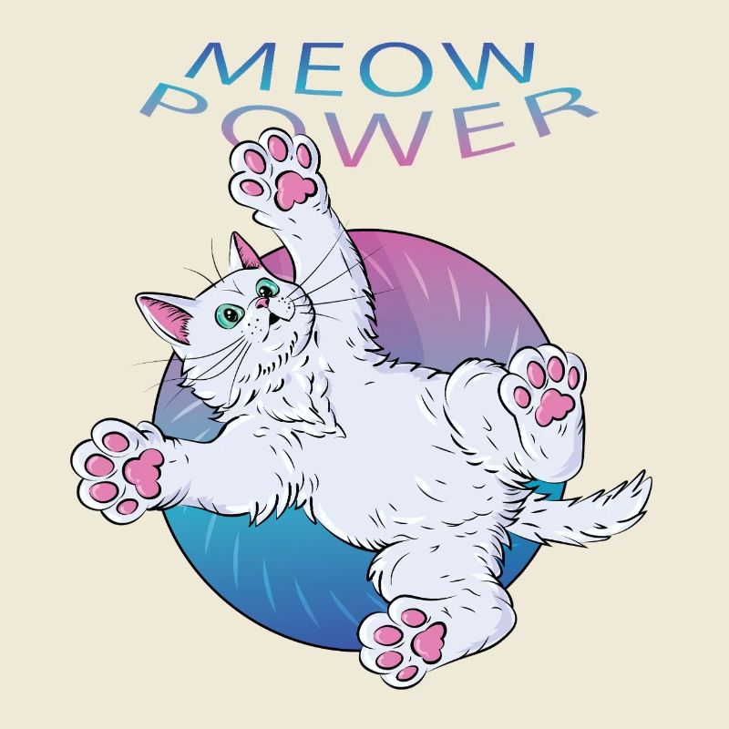 Meow Power Cat With Neon Text