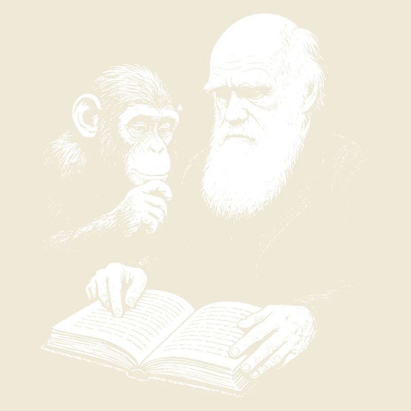 Charles Darwin studying with Monkey 