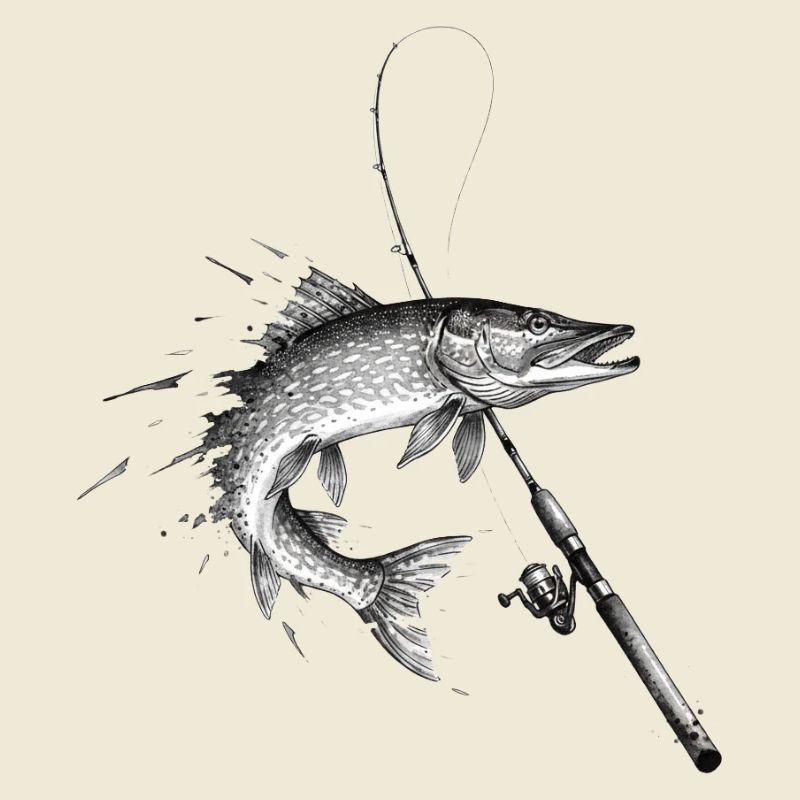 Pike Esox Predator Rod Ink Vector
