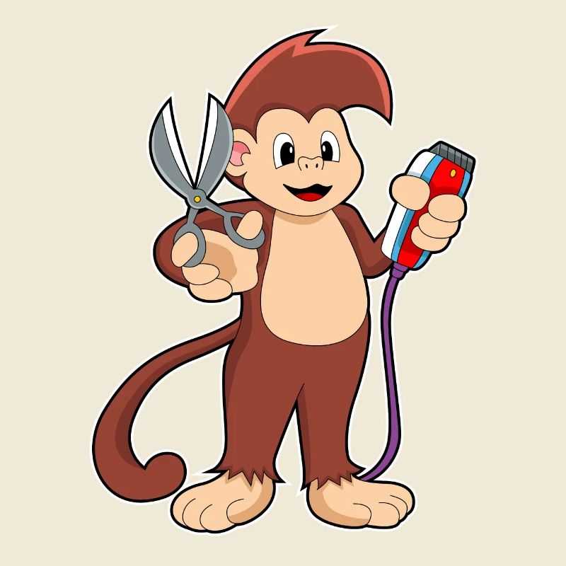 Singe comme coiffeur avec ciseaux et rasoir