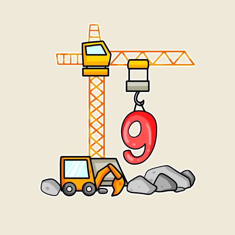 9. Geburtstag 9 Jahre Kran Baustelle Bagger Junge