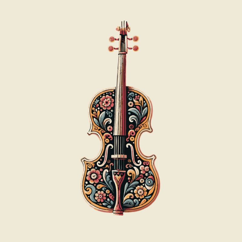 Artistic violin with floral pattern