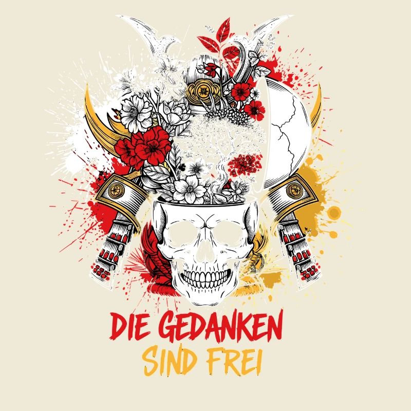 Samurai Schädel Blumenkunst - Gedanken sind Frei