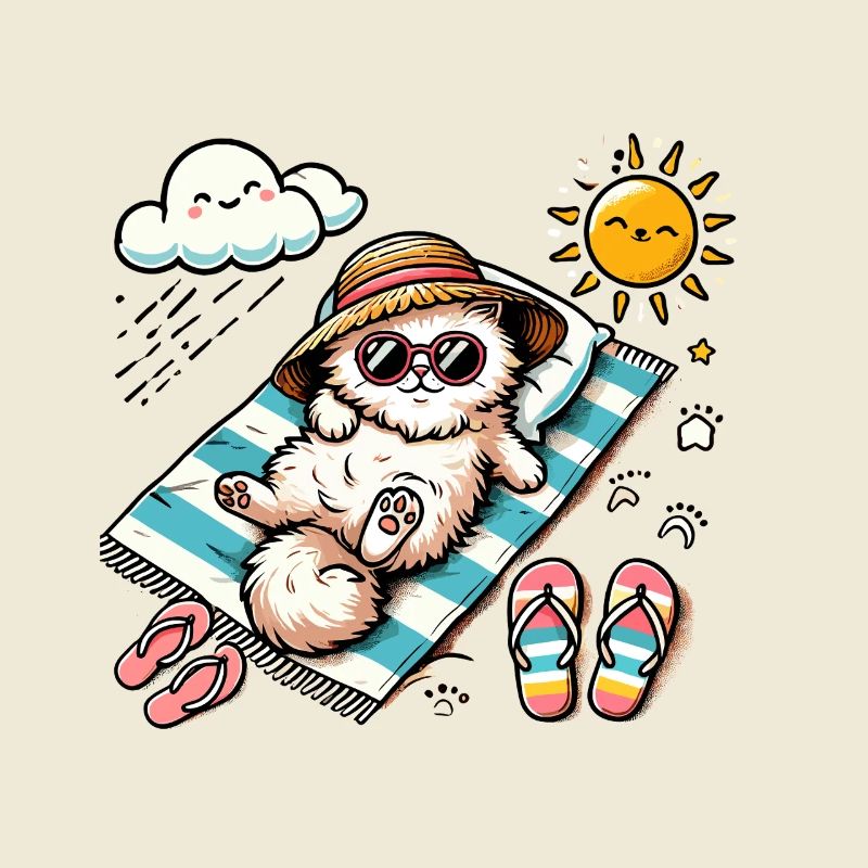 Plage Chat Relaxant Soleil