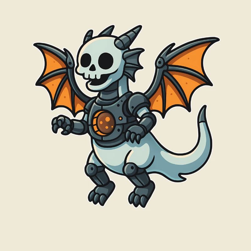 Robot dragon with bone helmet and wings