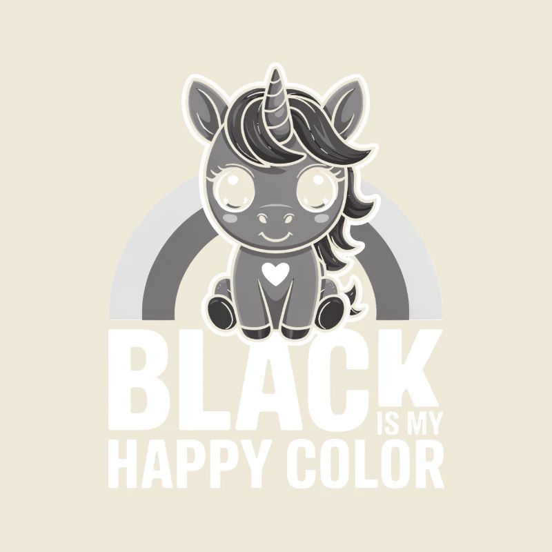 Graphique licorne gris : Le noir est ma couleur joyeuse