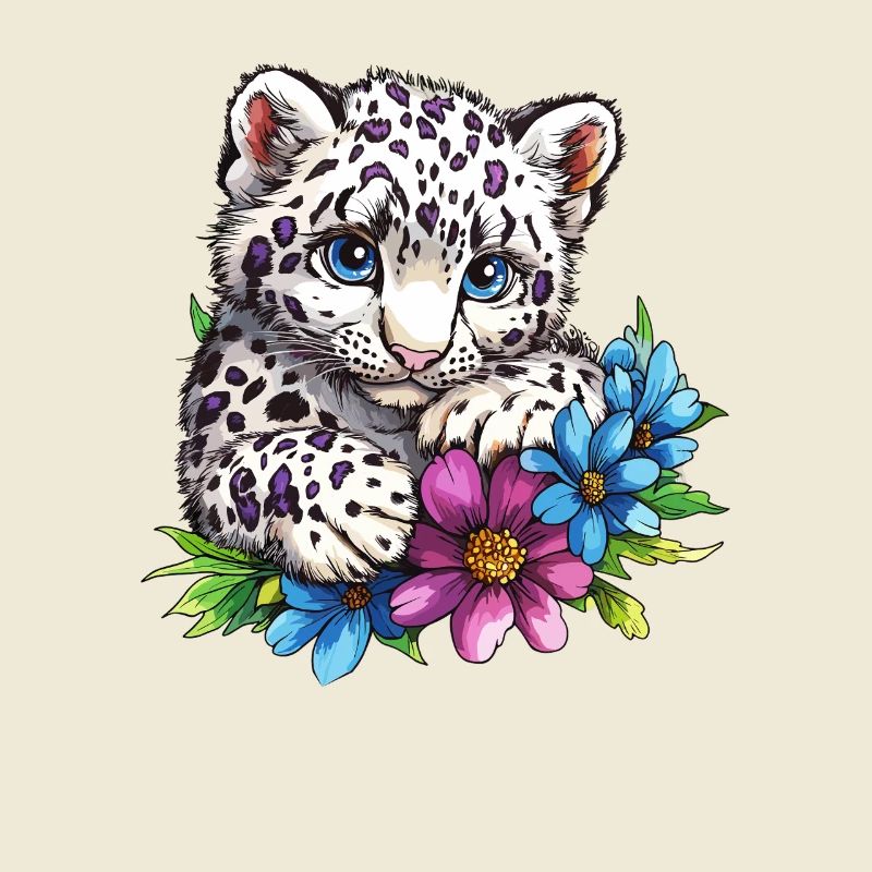 Leopard kitten with flowers