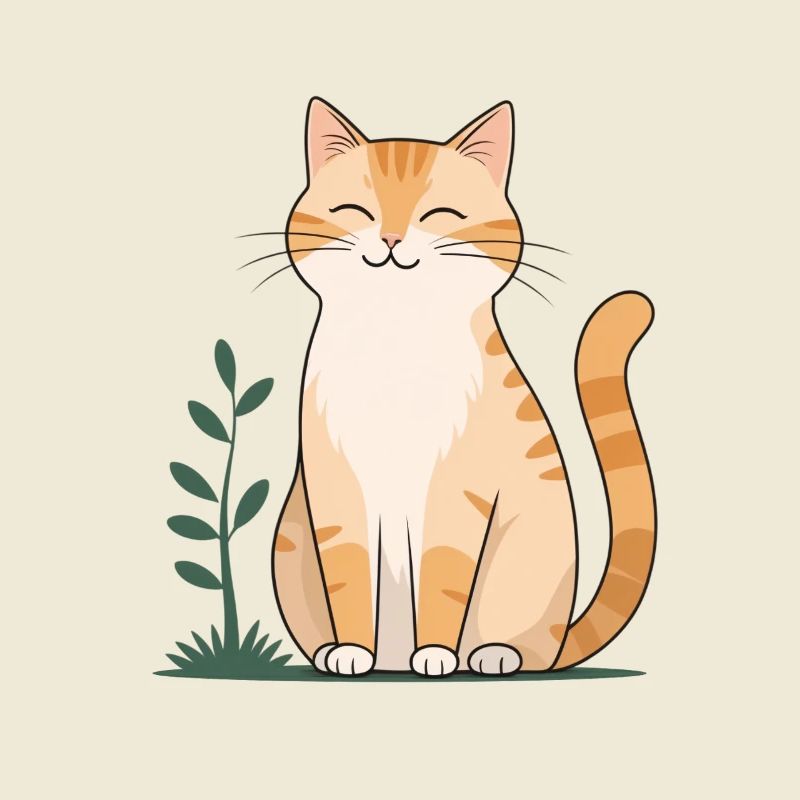 Chat Orange Joyeux en Vert