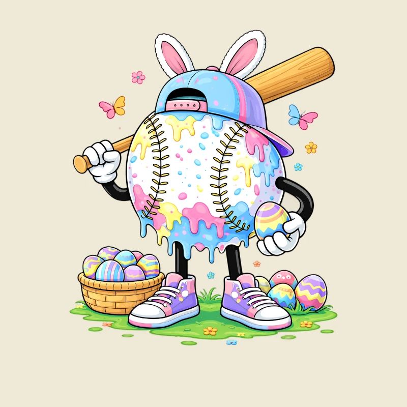 Pastel Easter Baseball Cartoon