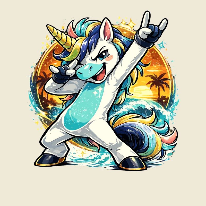 Sommer Einhorn im Dabbing Sunset Beach Stil