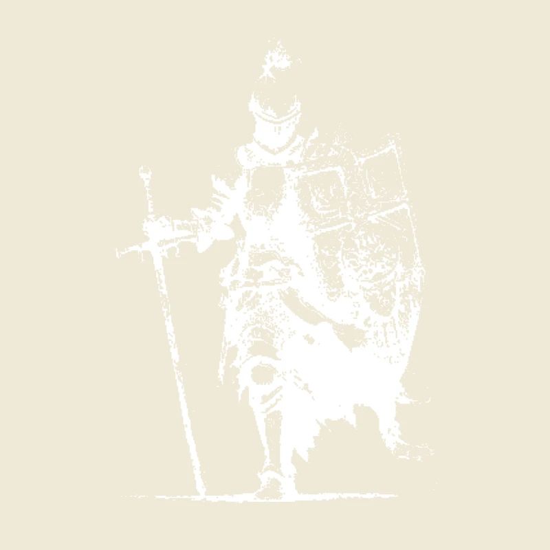 Silhouette de chevalier avec bannière et épée