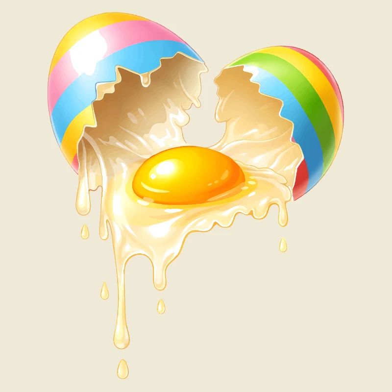 Broken Easter egg with flowing egg yolk