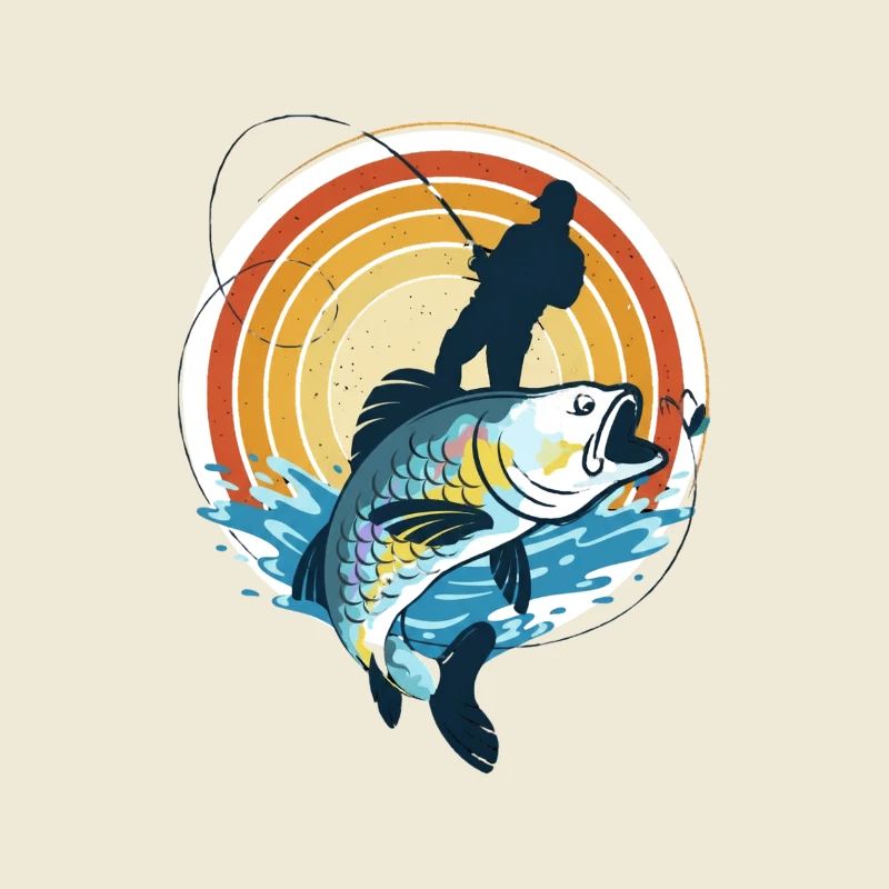 Pêcheur et poisson géant dans le cercle du soleil
