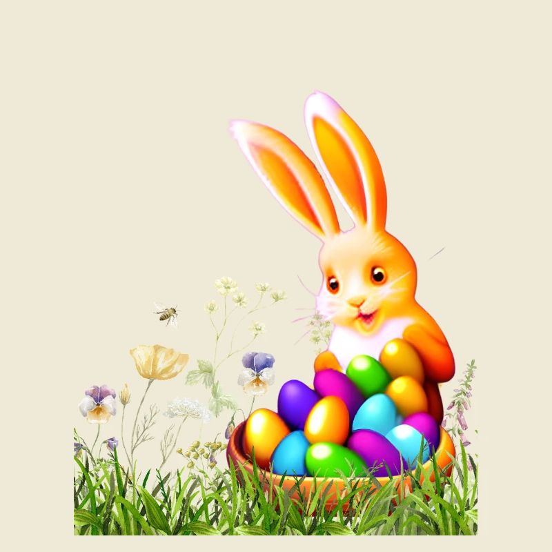 Easter bunny with colorful eggs