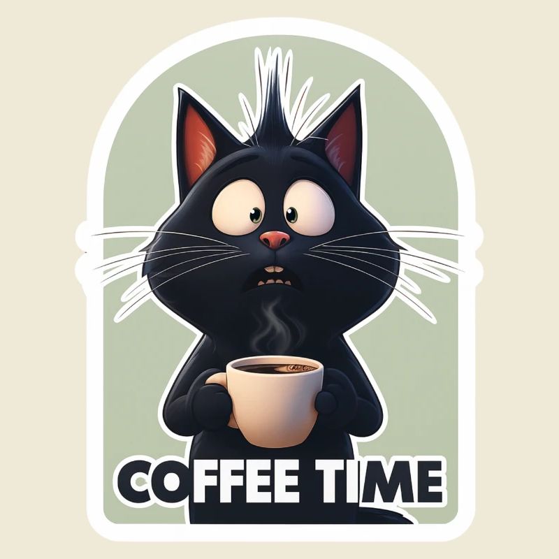 Katze mit Kaffeetext
