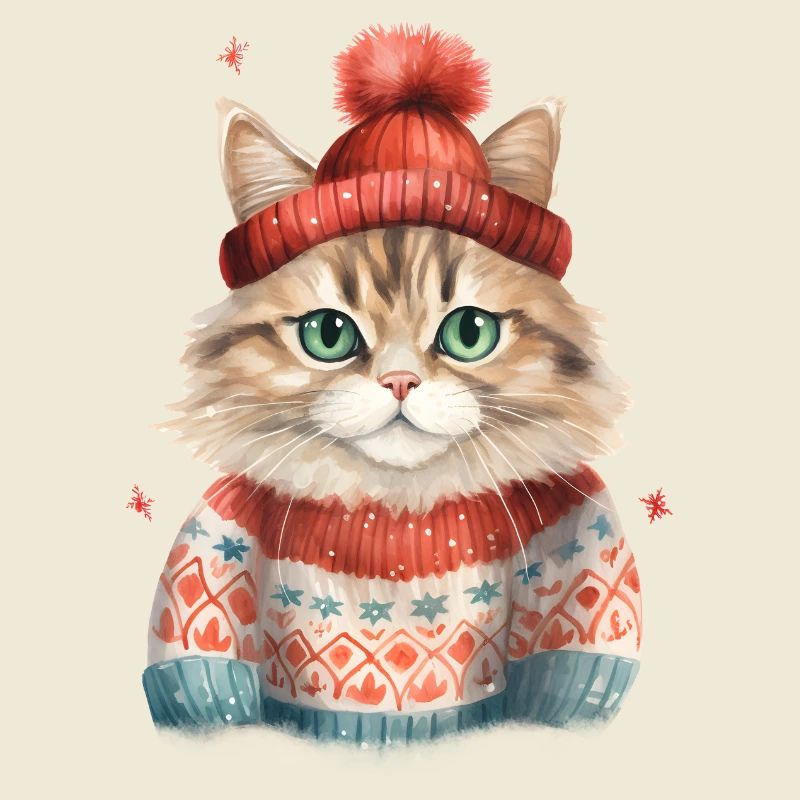 Winterkatze im Strickpullover