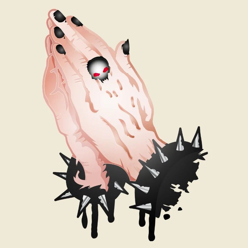 Gothic Praying Hands with Skull Ring