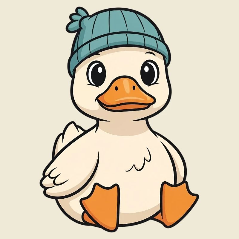 Cuddly duck with knitted hat