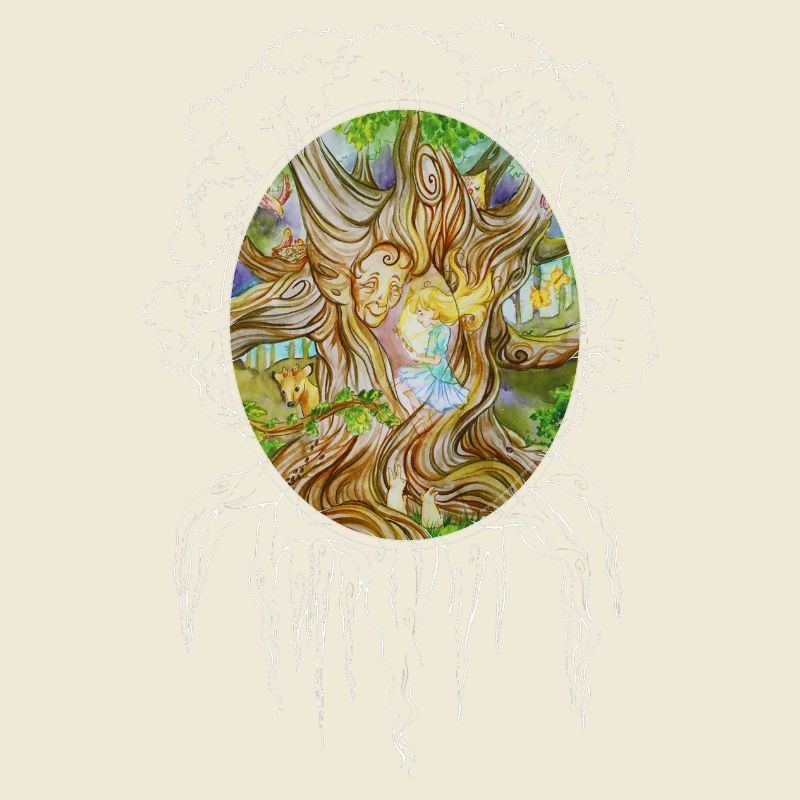 Mädchen im Baum der Weisheit, Eiche, Wald, Spiegel