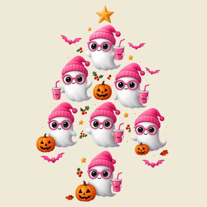 Cute Pink Ghost Christmas Tree Design