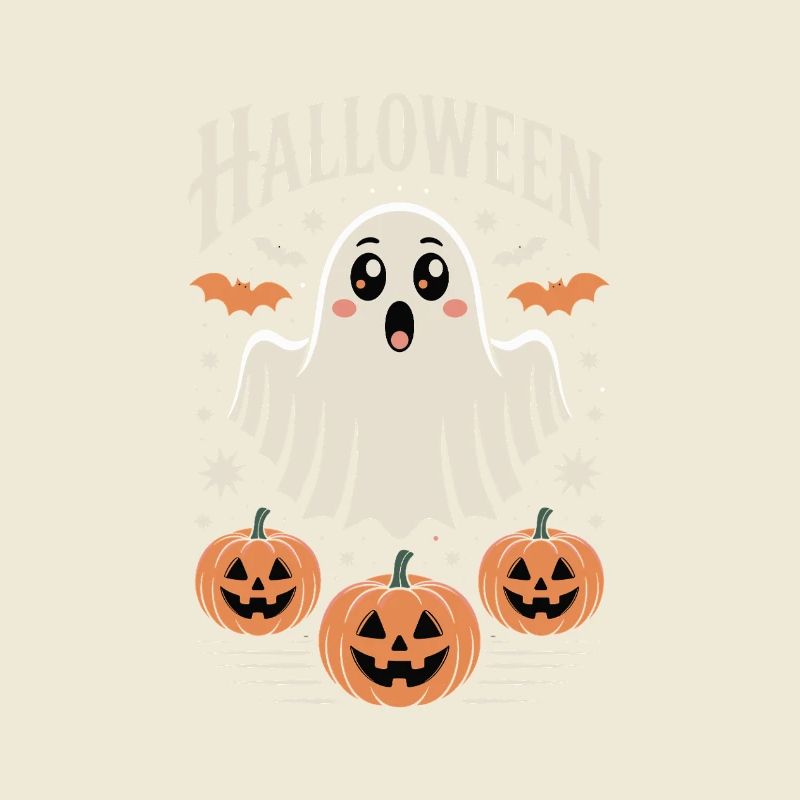 Scary Halloween ghost with pumpkins