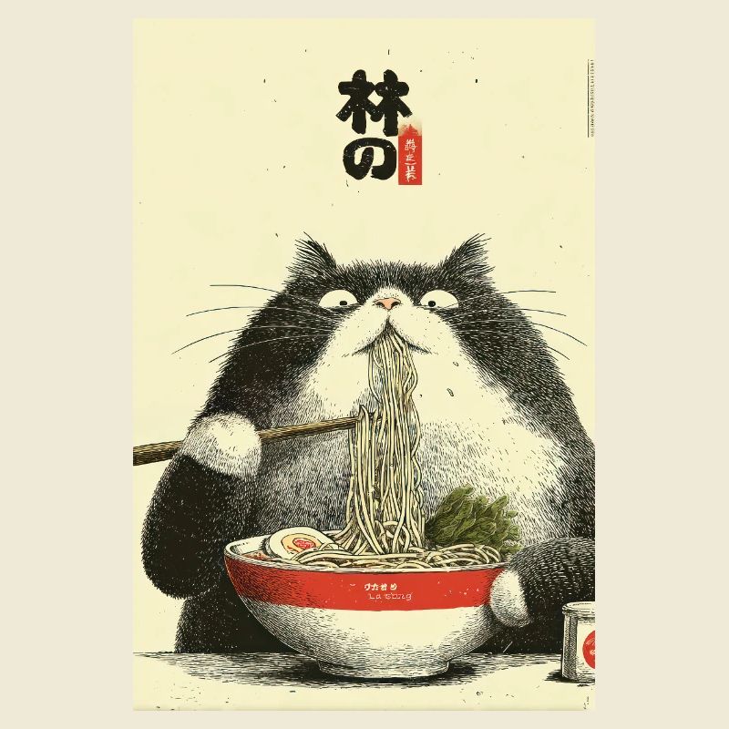 Ramen Cat Ukiyoe Style
