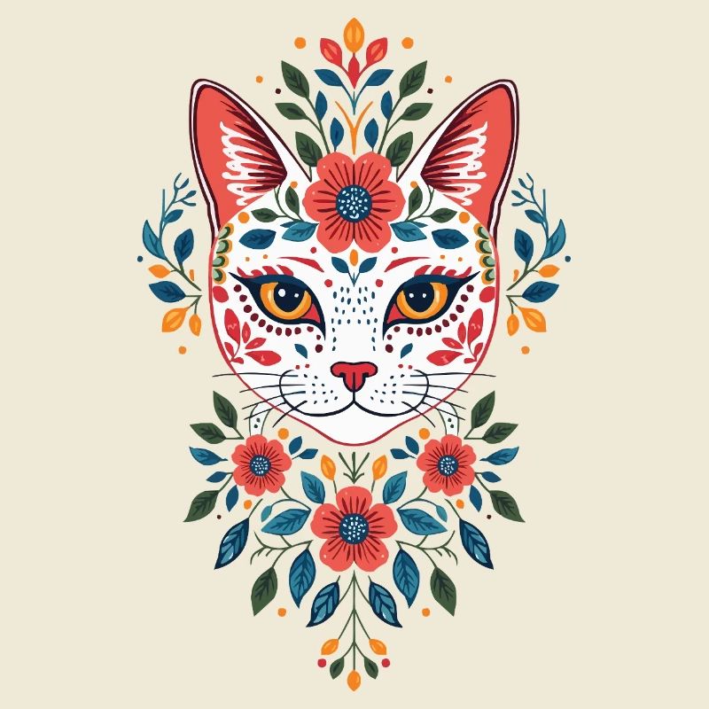 Tête de chat fleur dans le style folklorice
