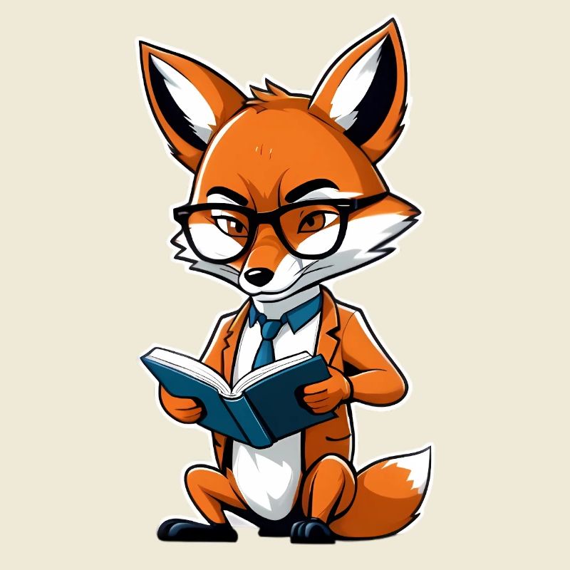 Intellectual fox with glasses reading book