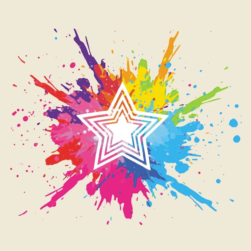 étoile blanche et explosion multicolore