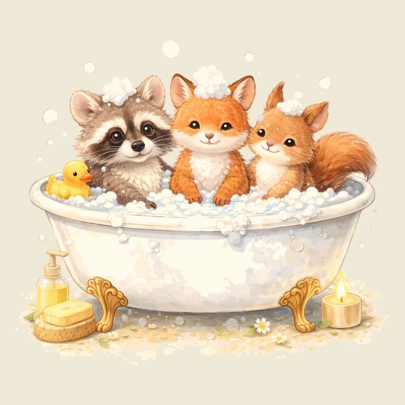 Illustration de la baignée d’animaux de la forêt mignons