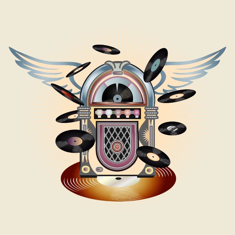 Jukebox au look rétro avec piano à queue et disques