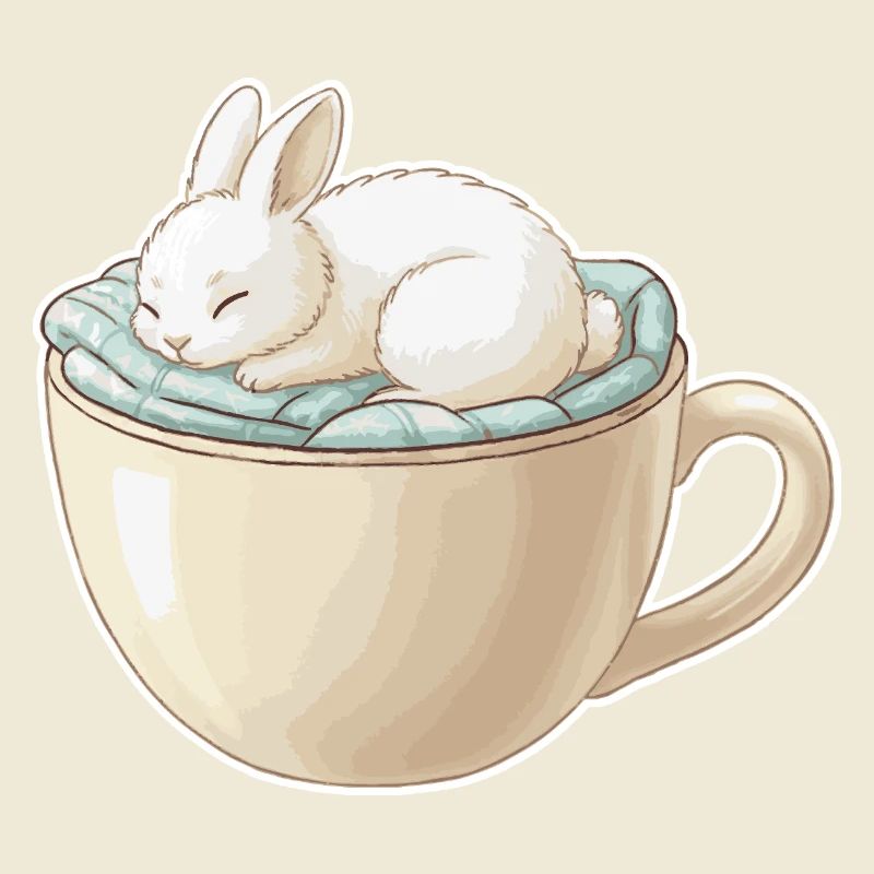 Sleeping rabbit in a cup
