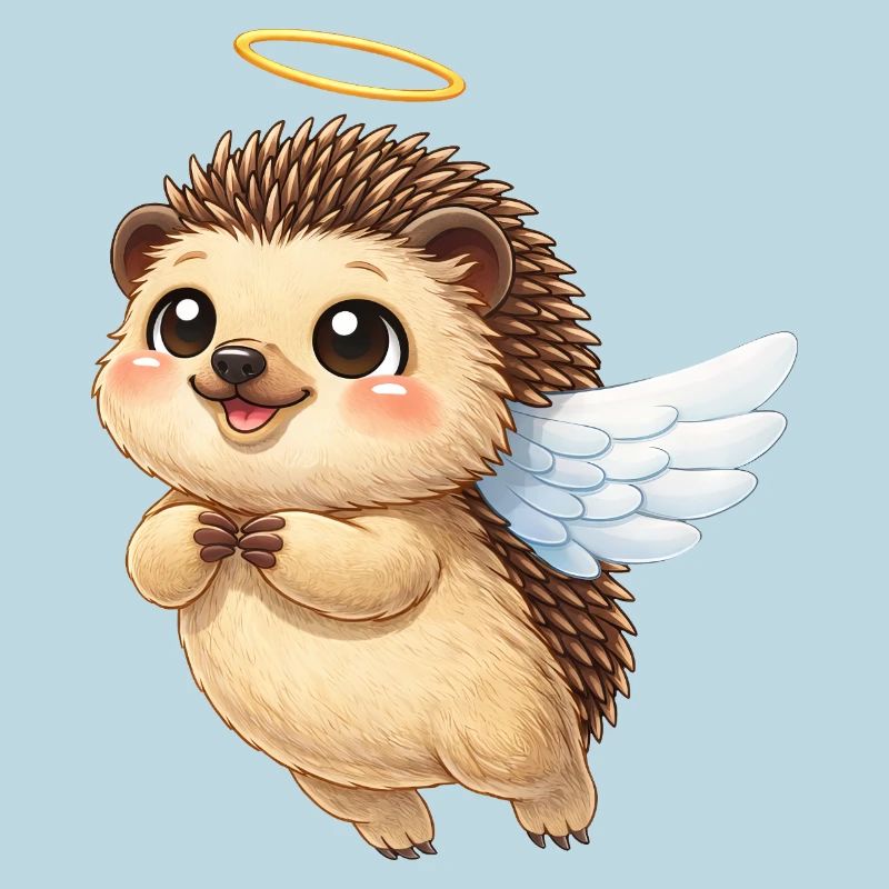 Ange de dessin animé hérisson mignon avec des ailes