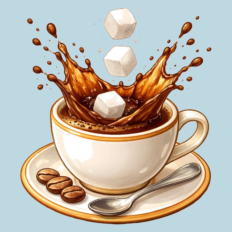 Coffee Splash Illustration with Sugar Cubes