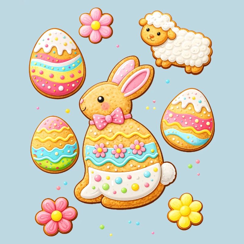 Ensemble de biscuits de Pâques avec illustration de lapin et agneau