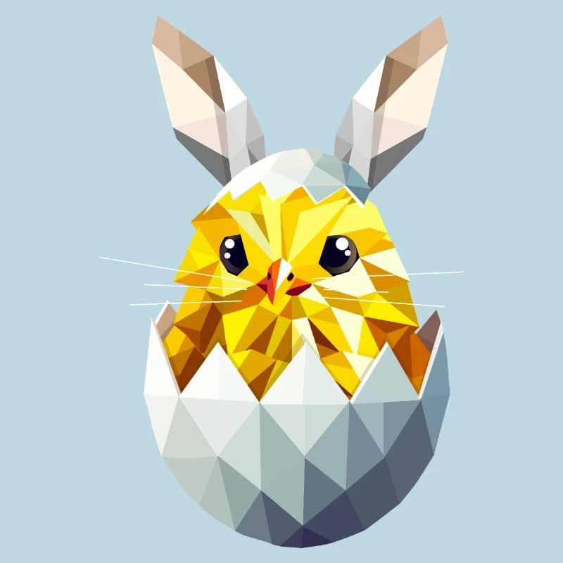Geometric Easter chick in egg with bunny ears