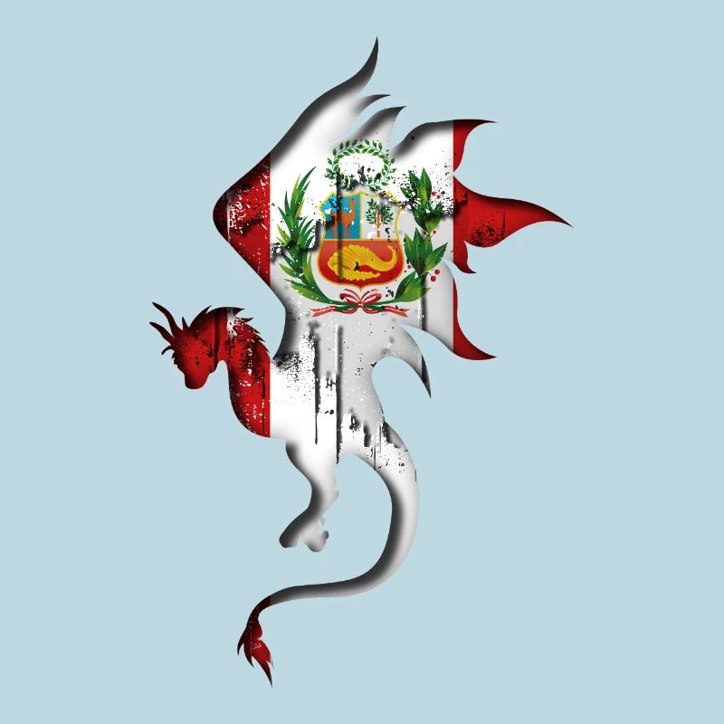 Drapeau du Pérou - Pérou - Silhouette de dragon