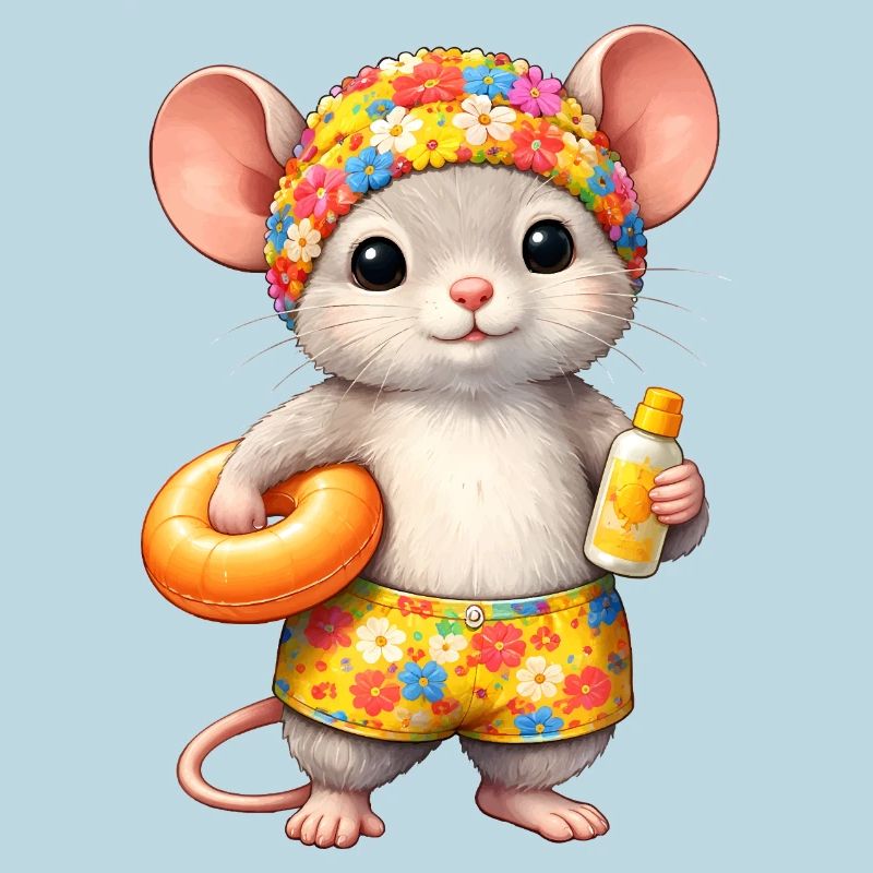Cute mouse on summer vacation