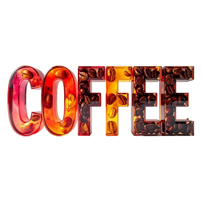 COFFEE – Glasbuchstaben mit Kaffeebohnen